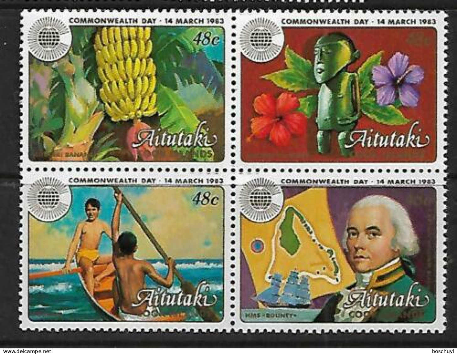 Aitutaki, 1983, Commonwealth Day, Bligh, Ship, Map, MNH Block, Michel 456-459 - Aitutaki