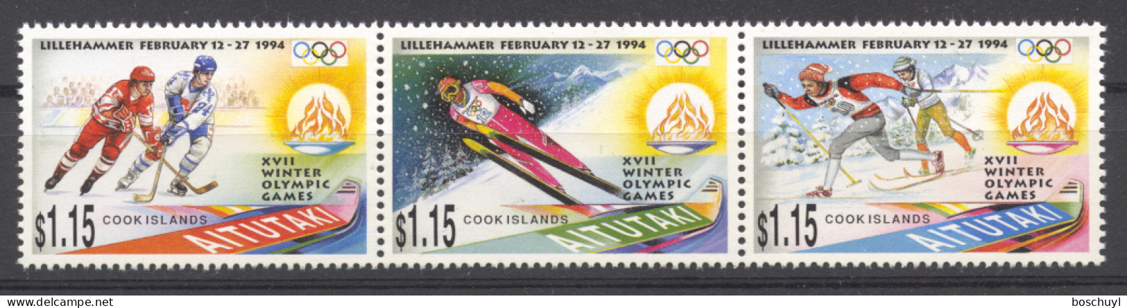 Aitutaki, 1994, Olympic Winter Games Lillehammer, Sports, MNH Strip, Michel 713-715 - Aitutaki