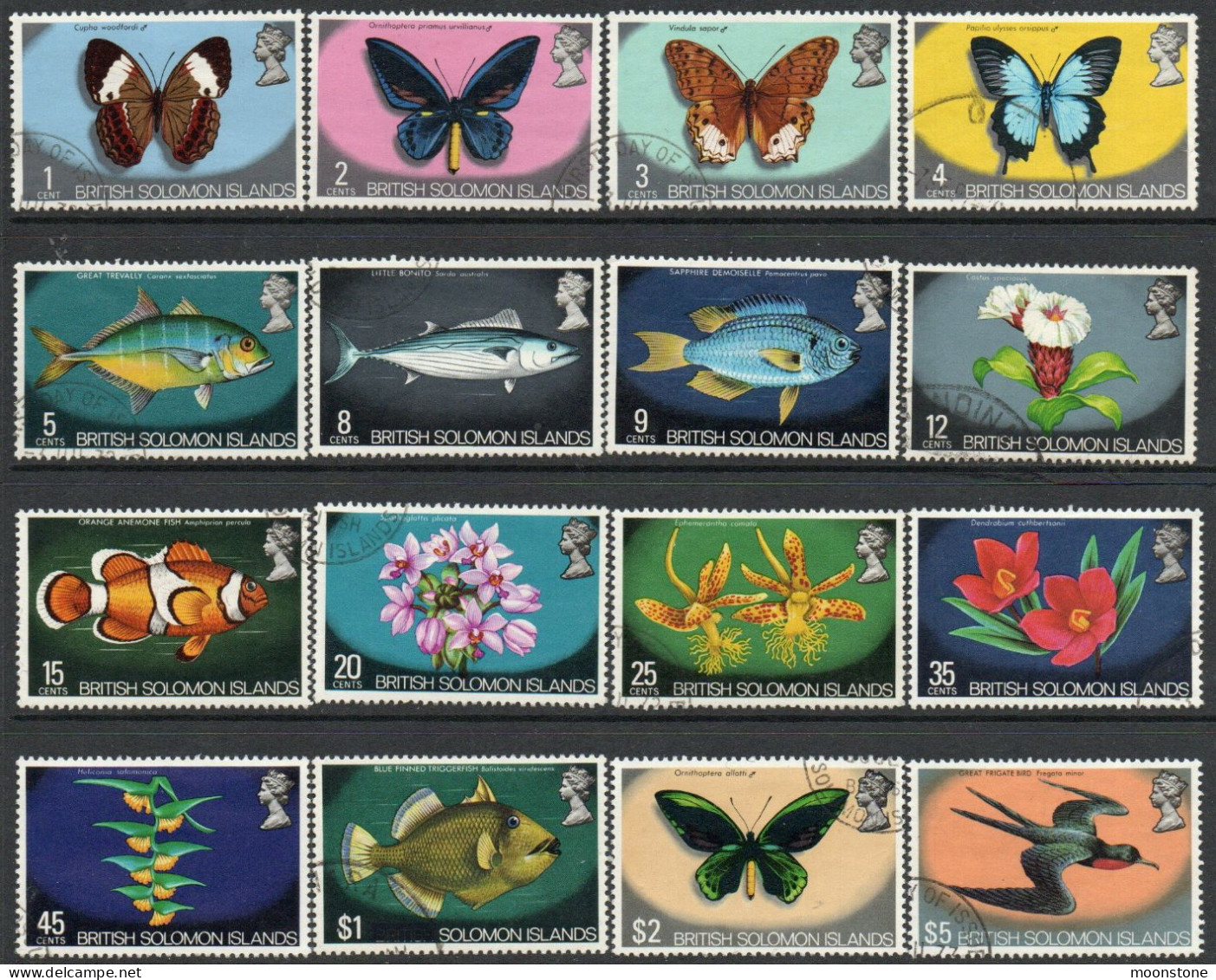 Solomon Islands 1972 Butterflies Definitives Set Of 16, Used, SG 219/33a (BP) - Iles Salomon (...-1978)