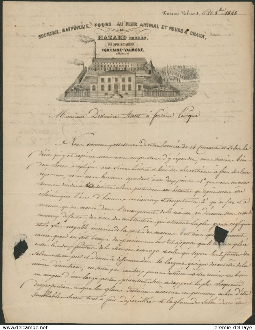 Précurseur - LAC Cachet T18 "Solre-sur-Sambre" + Boite Rurale "N" (Fontaine-Valmont, Illustré ! Sucrerie, 1848) > Fontai - 1830-1849 (Belgique Indépendante)