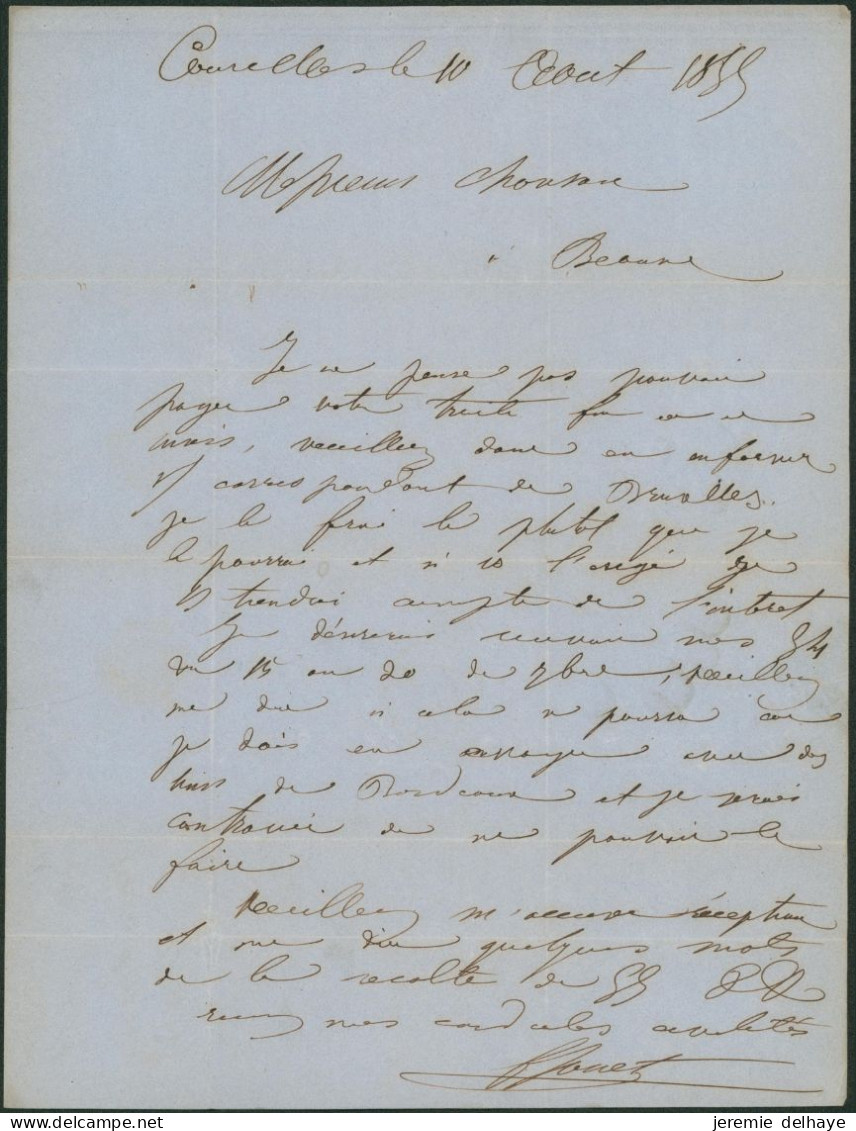LAC Non Affranchie (Courcelles, 1855) + Obl Ambulant Midi N°6 & Griffe Encadrée GOSSELIES > Ngc En Vins à Beaune - Ambulantes