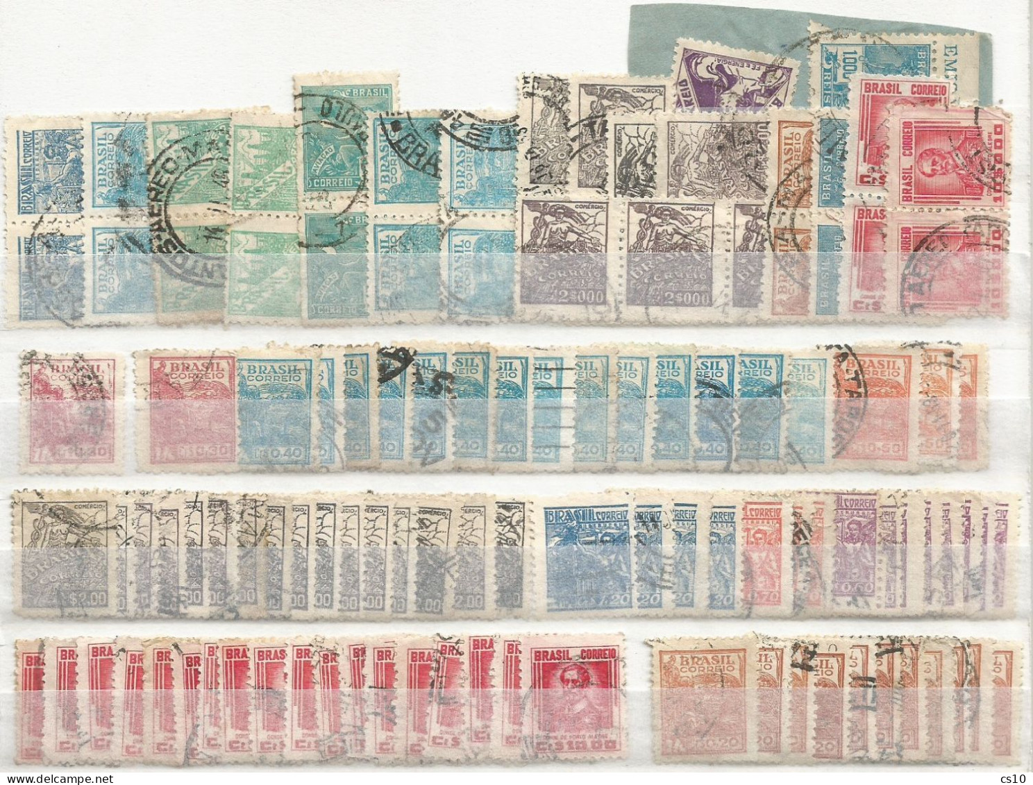 Brasil Brazil #11 scans Used stamps Study lot with older and Blocks Fiscals Imperforated Pairs Strips up to 1970 circa