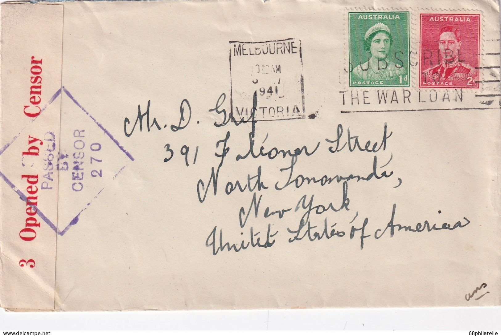 AUSTRALIE LETTRE DE MELBOURNE 1941 AVEC CENSURE - Cartas & Documentos
