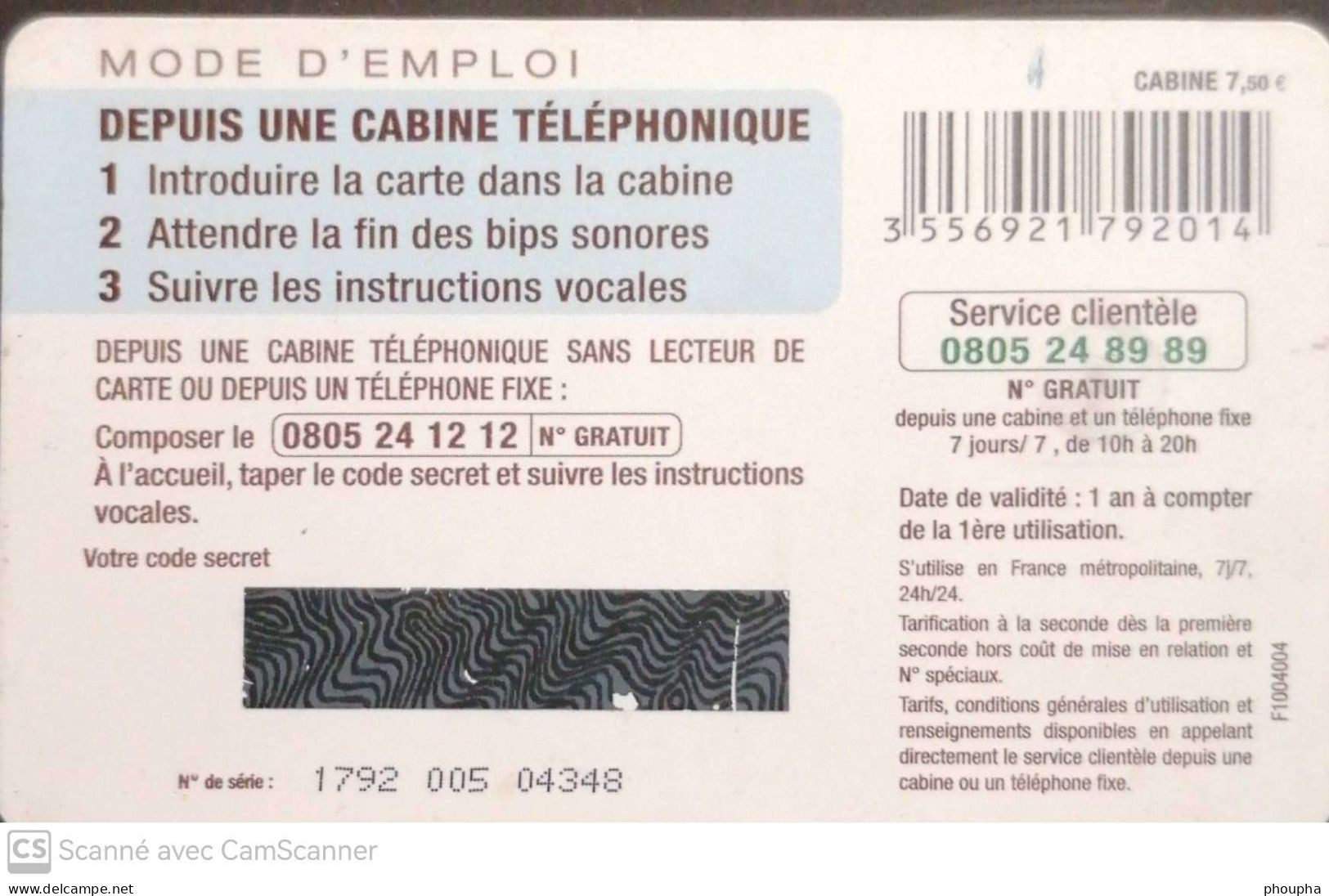 Carte Telephonique à Puce : CABINE - 2013