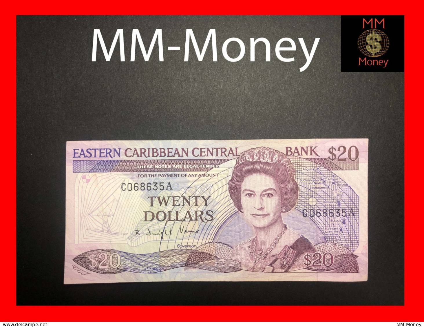 East - Eastern Caribbean  20 $  1988  P. 24  *A*   "ANTIGUA"    VF + - East Carribeans