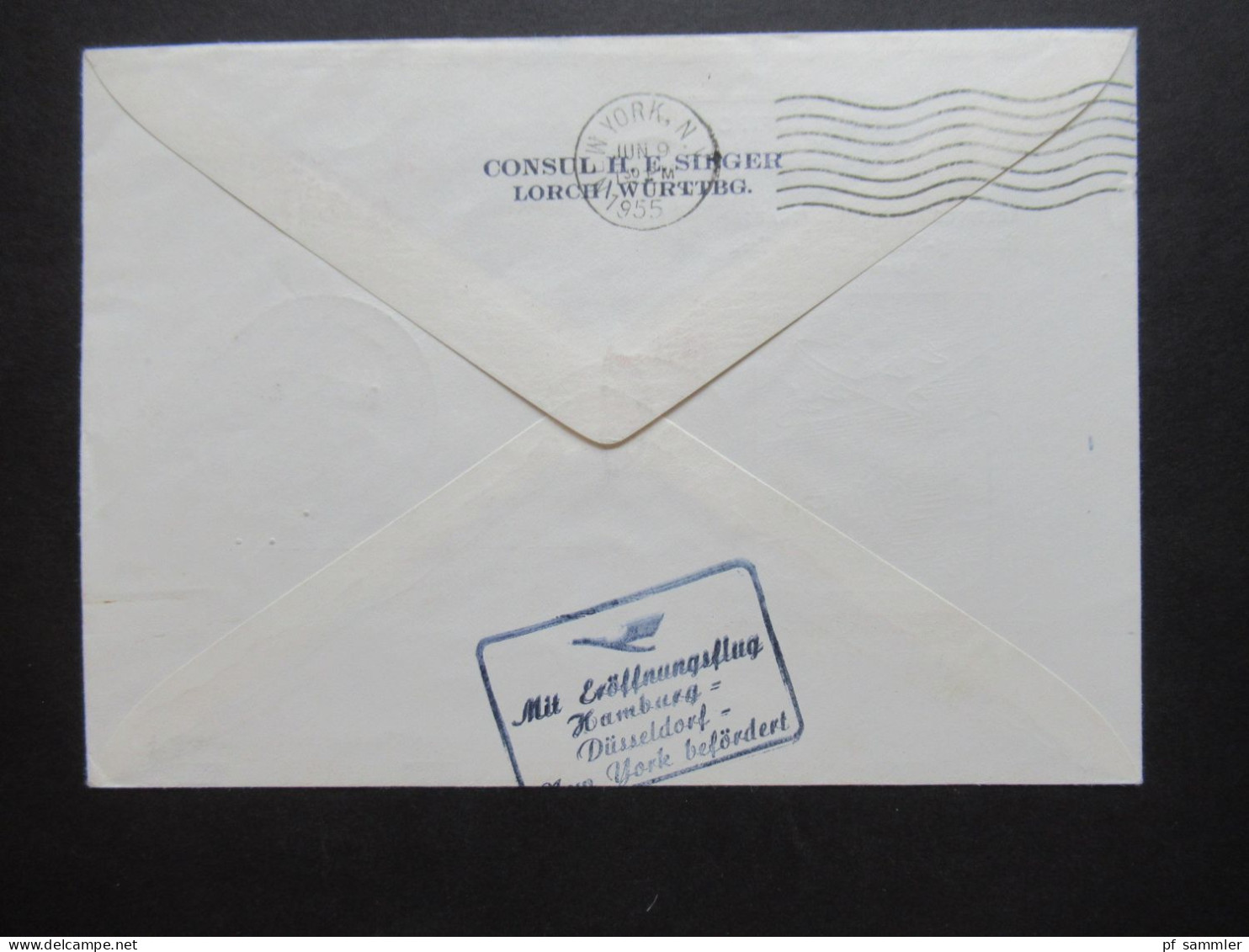 Saargebiet 1955 Luftpost Aufnahme Des Transatlantik Verkehrs Deutsche Lufthansa Mettlach Saar - New York / Cosul Sieger - Cartas & Documentos