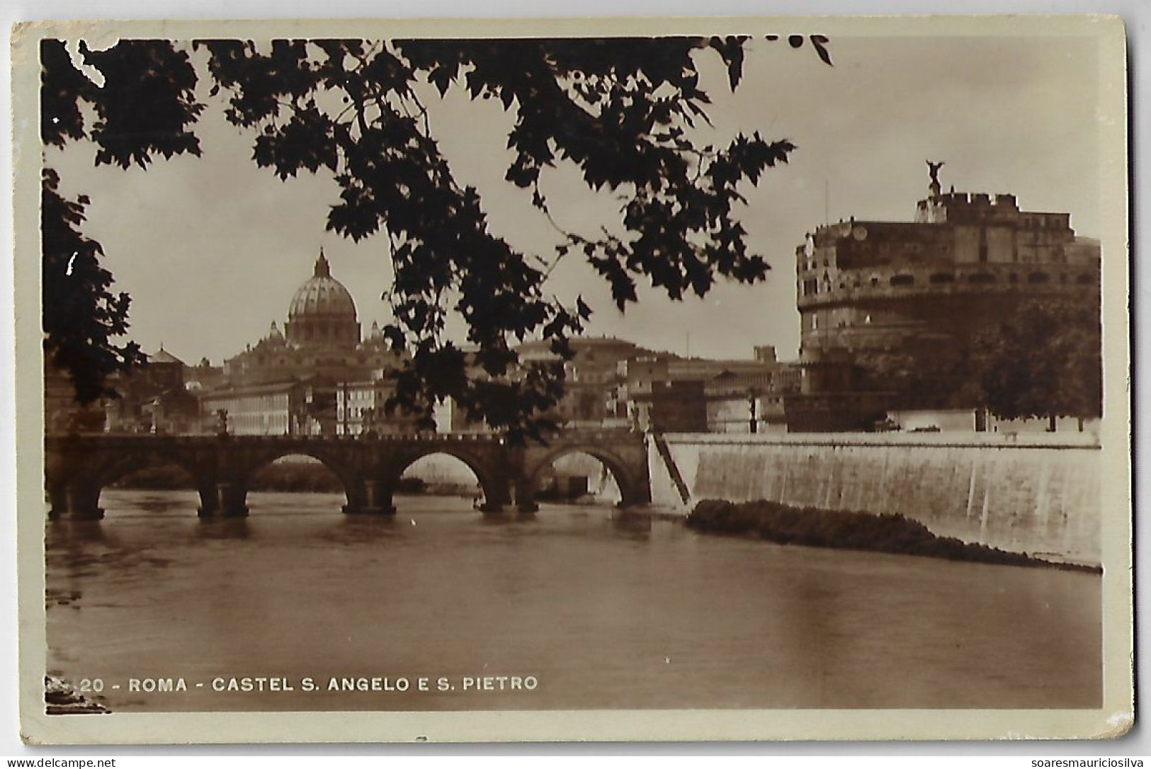 Vatican 1932 Postcard Photo Of Castel Sant'Angelo And Saint Peter's Basilica Sent To Germany Stamp 25 Centésimi - Briefe U. Dokumente