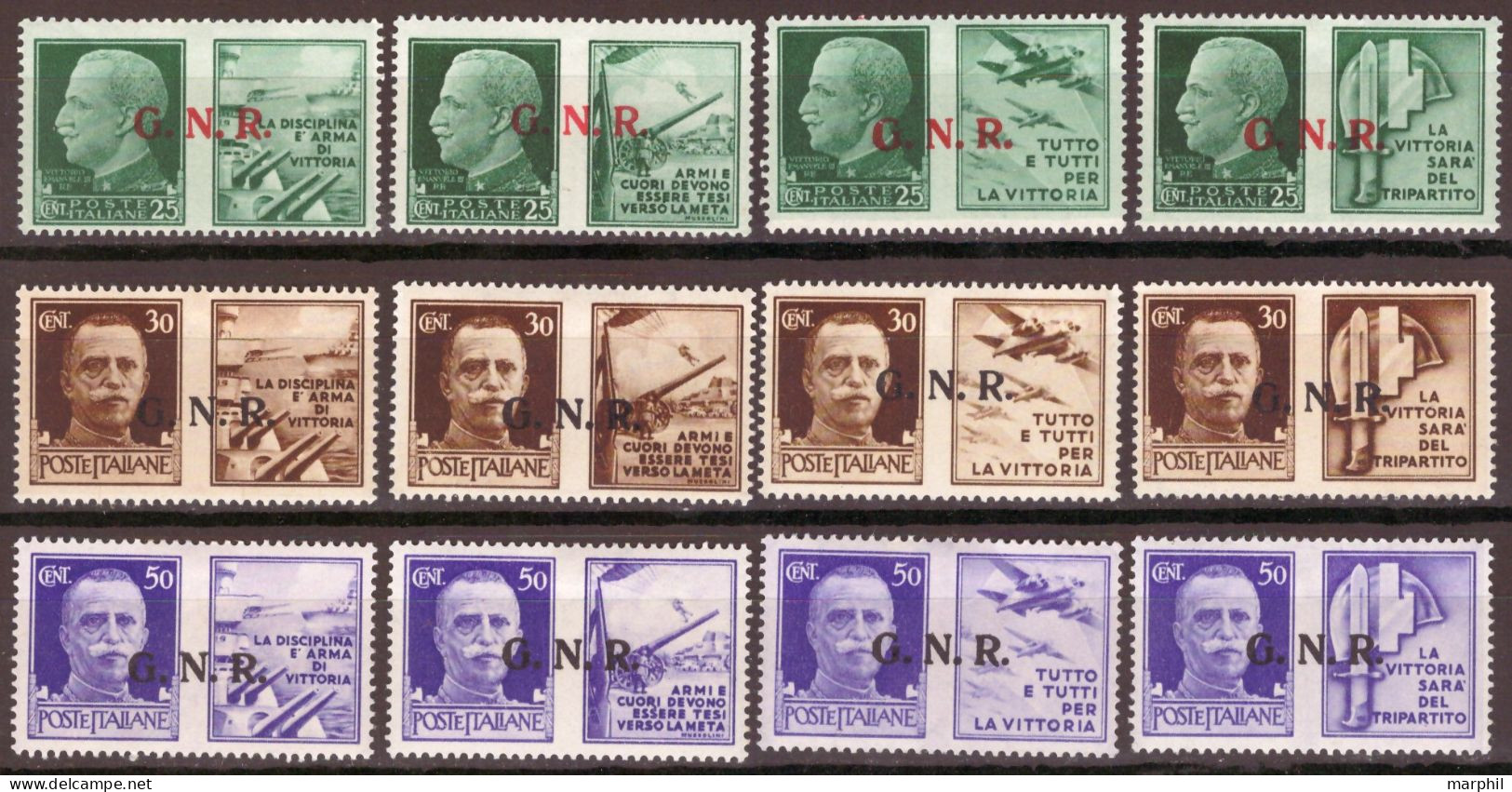 Italia RSI G.N.R. 1943 UnN°PG16/PG27 12v Cpl Set  Propaganda Di Guerra MNH/** Vedere Scansione - Oorlogspropaganda