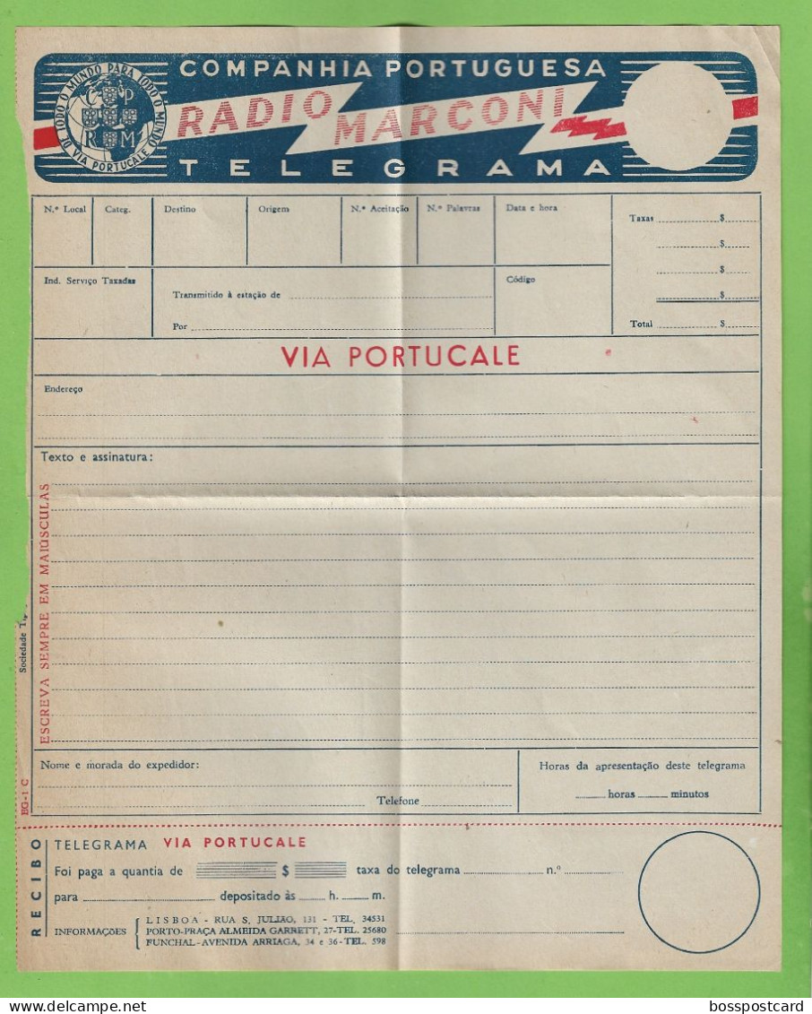 História Postal - Filatelia - Telegrama - Rádio Marconi - Telegram - Philately - Portugal - Covers & Documents