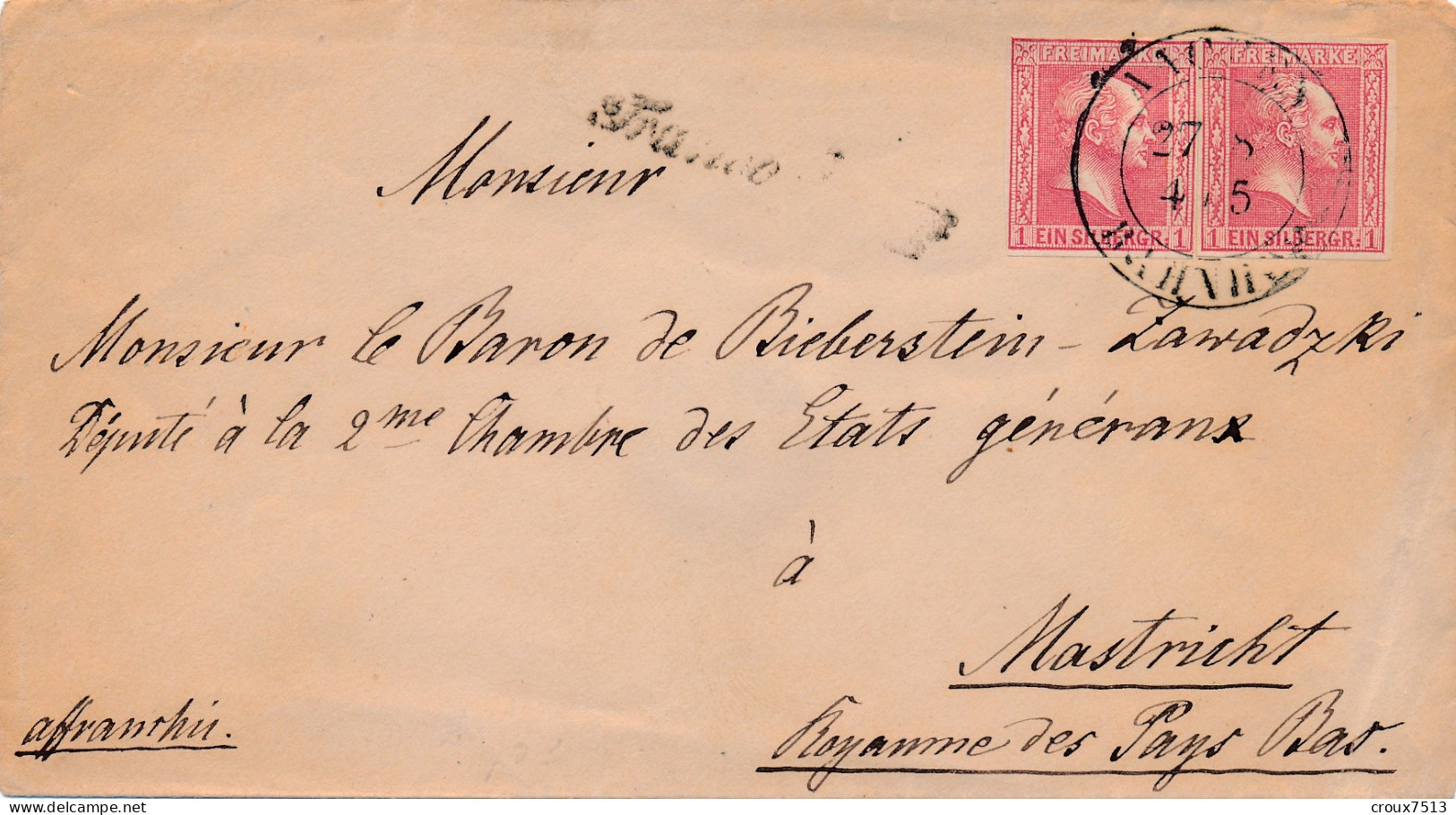 1859 Enveloppe 1 Sgr X 2 Pour Les Pays-Bas TB. - Covers & Documents