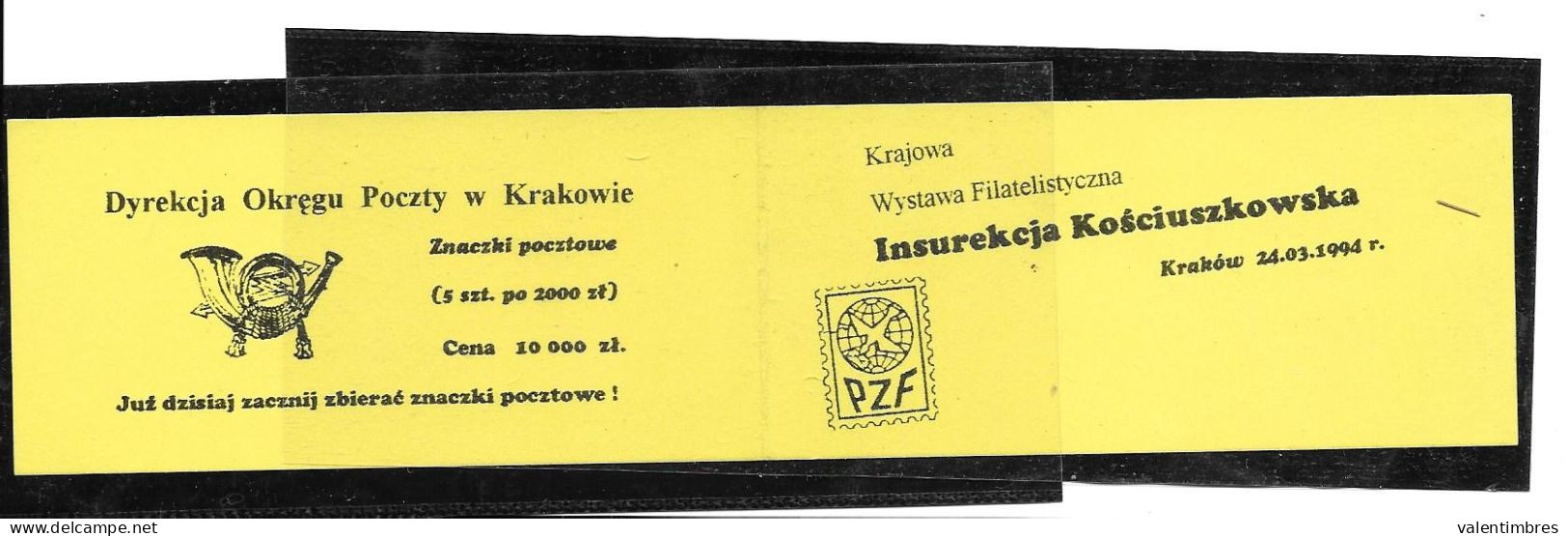 Carnet Booklet Markenheftchen Pologne Polen Poland   Fi 8 Insurekcja Kosciuszko  Krakow 24.03.1994 Rare  2 Scans Polska - Cuadernillos