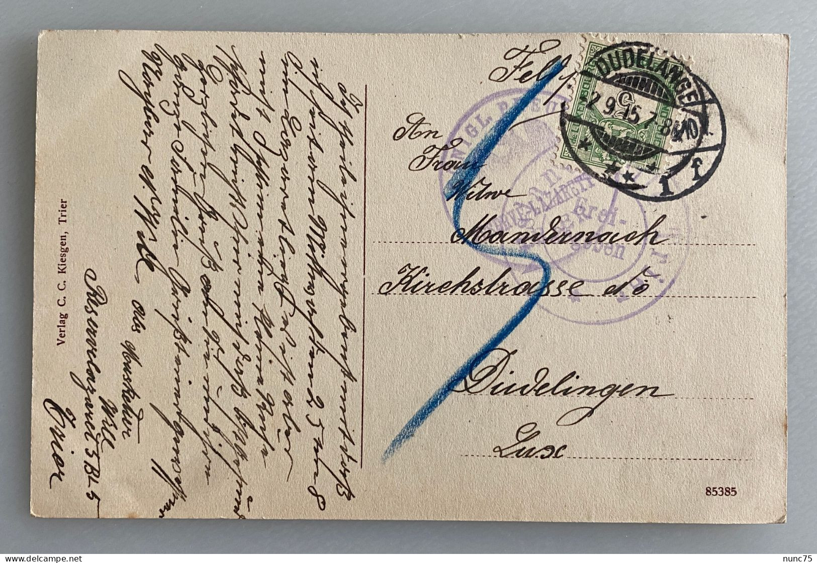 •• DUDELANGE Feldpost 1915 Ww1 - Reserve Lazarett TRIER - 1914 1918 1. Weltkrieg Soldat ZENSUR - Düdelingen