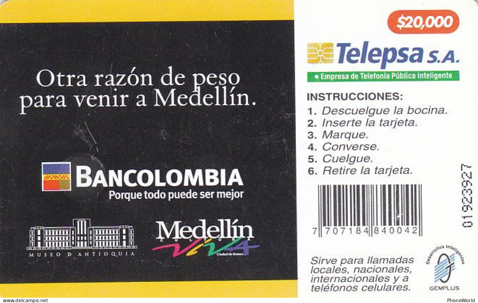 BanColombia, Botero - (4 Lines Text) Telepsa 1997, GEM5black - Colombie
