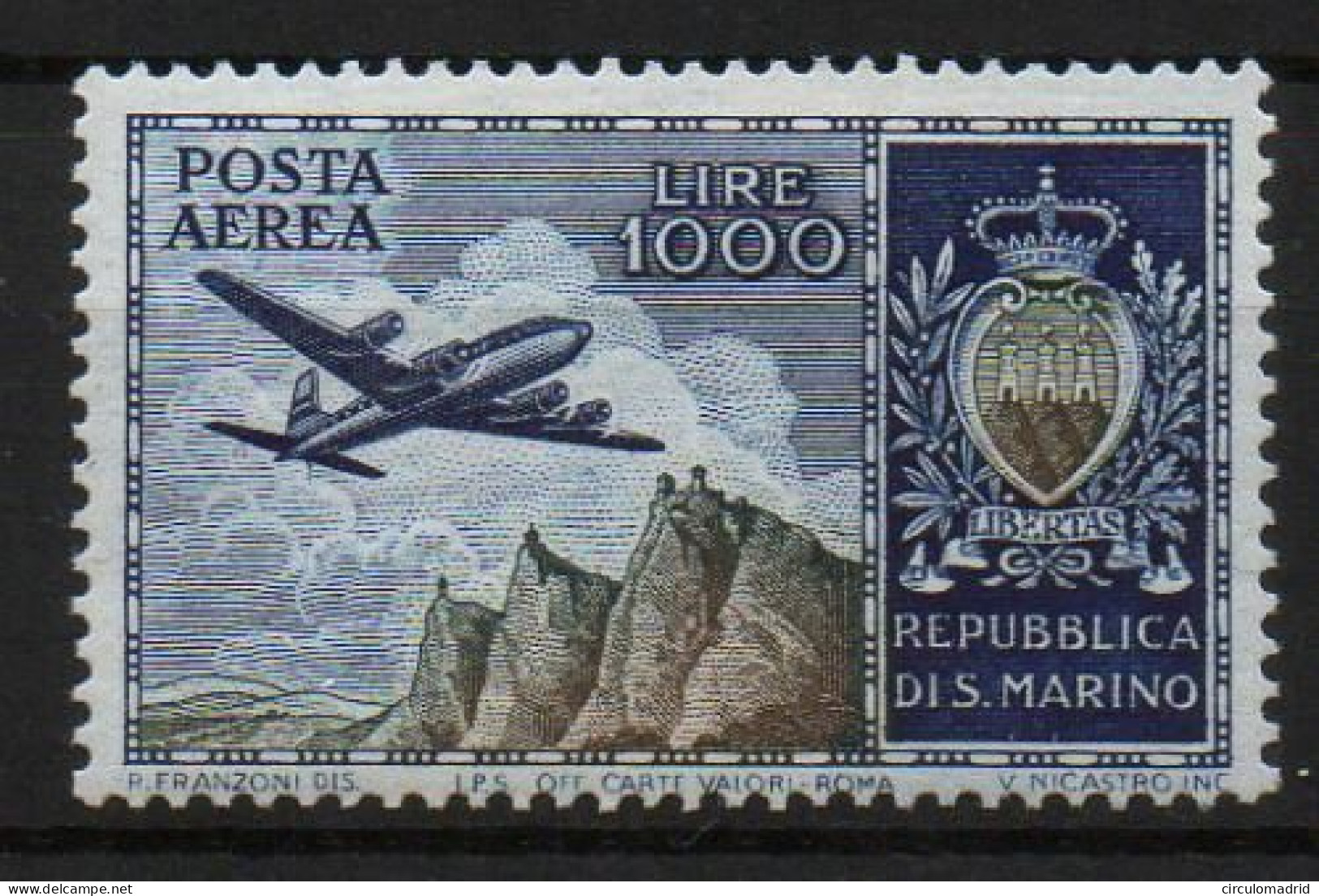 San Marino Aéreo Nº 101. Año 1955 - Luftpost