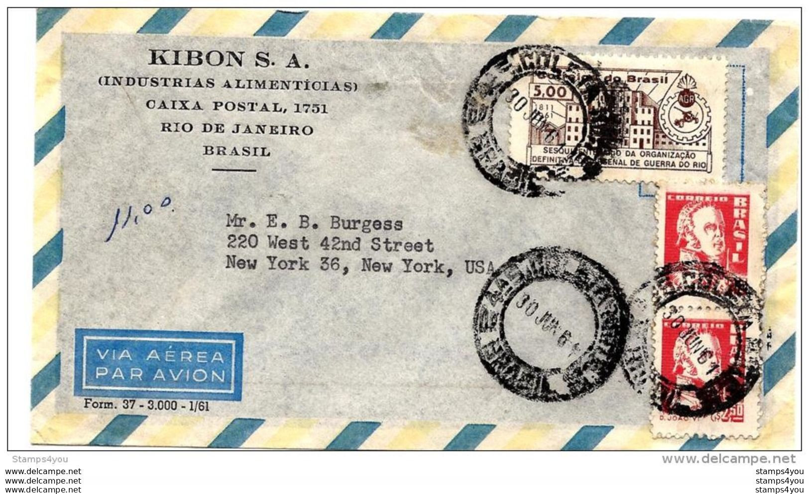 205 - 1 - Enveloppe Envoyée De Rio à New York 1961 - Cartas & Documentos