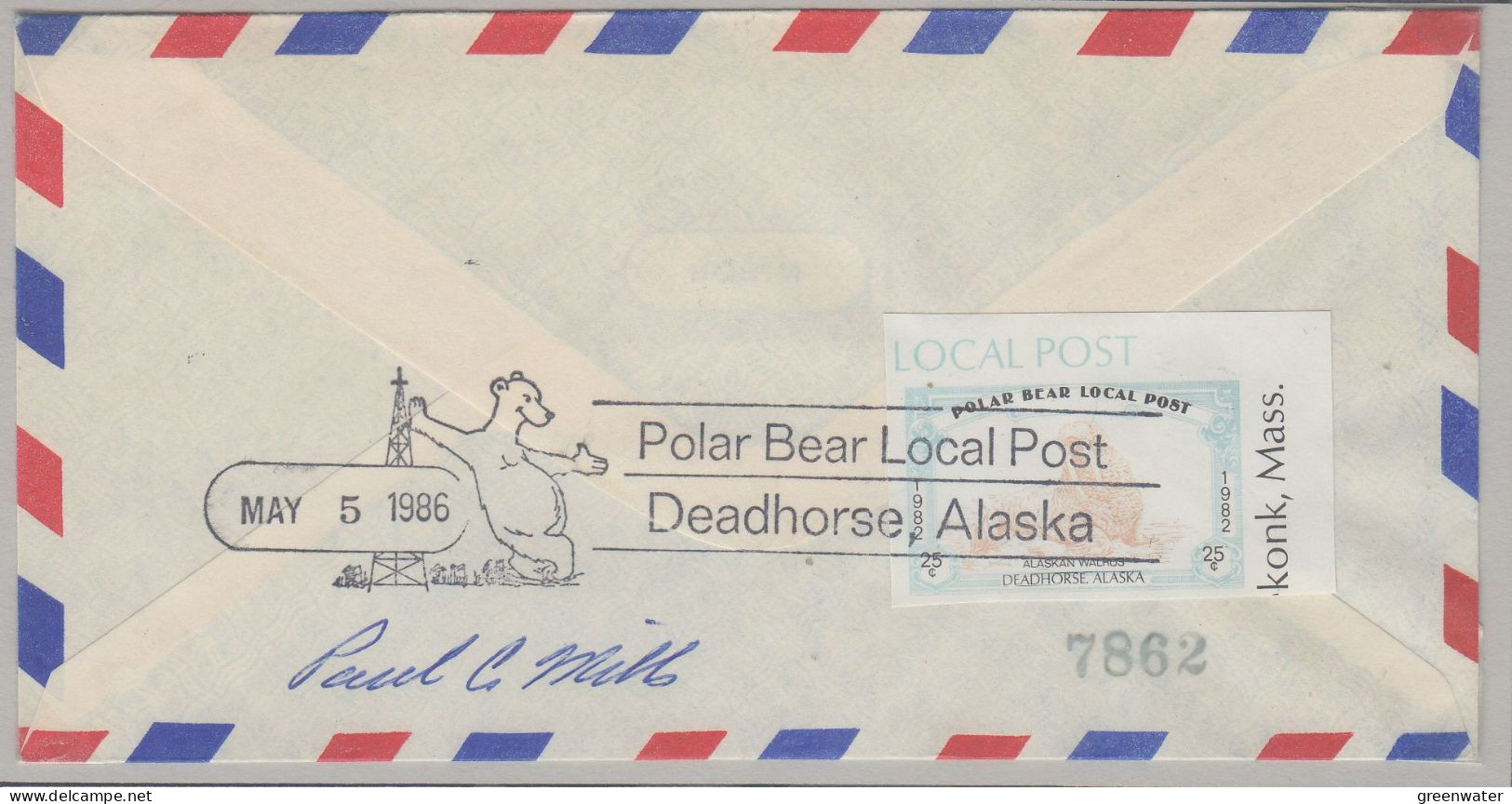 USA  Alaska Cover Polar Bear Local Post Deadhorse Prudhoe Bay Signature  Ca Deadhorse MAY 5 1986 (WW152) - Scientific Stations & Arctic Drifting Stations