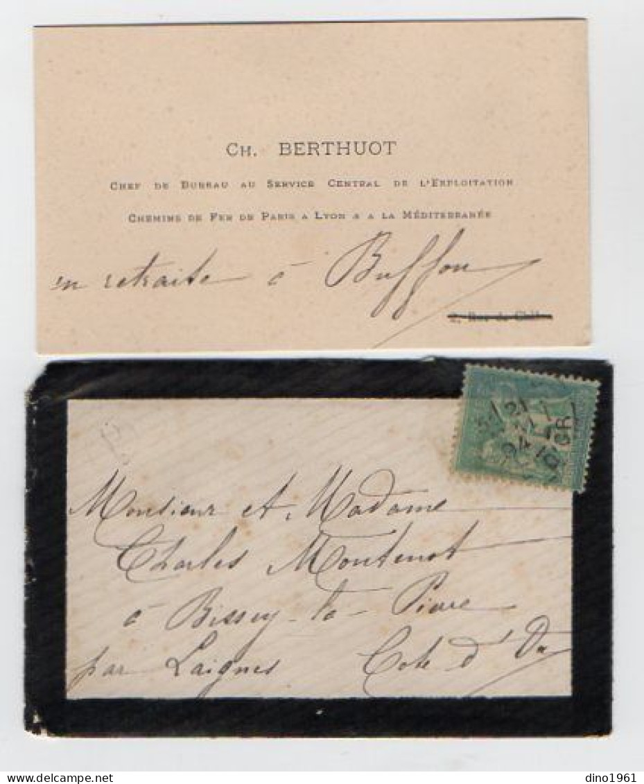 VP21.833 - BUFFON 1894 - Enveloppe & CDV De Mr Ch. BERTHUOT Chef De Bureau ...Chemins De Fer De PARIS à LYON - Cartes De Visite