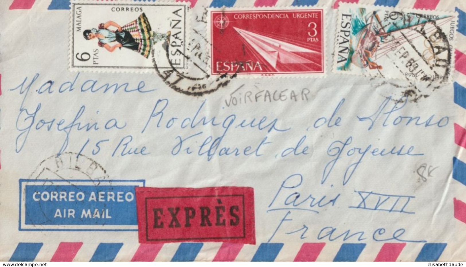 1969 - ESPAGNE - ENVELOPPE EXPRES ! Par AVION ! De BILBAO => PARIS - Special Delivery