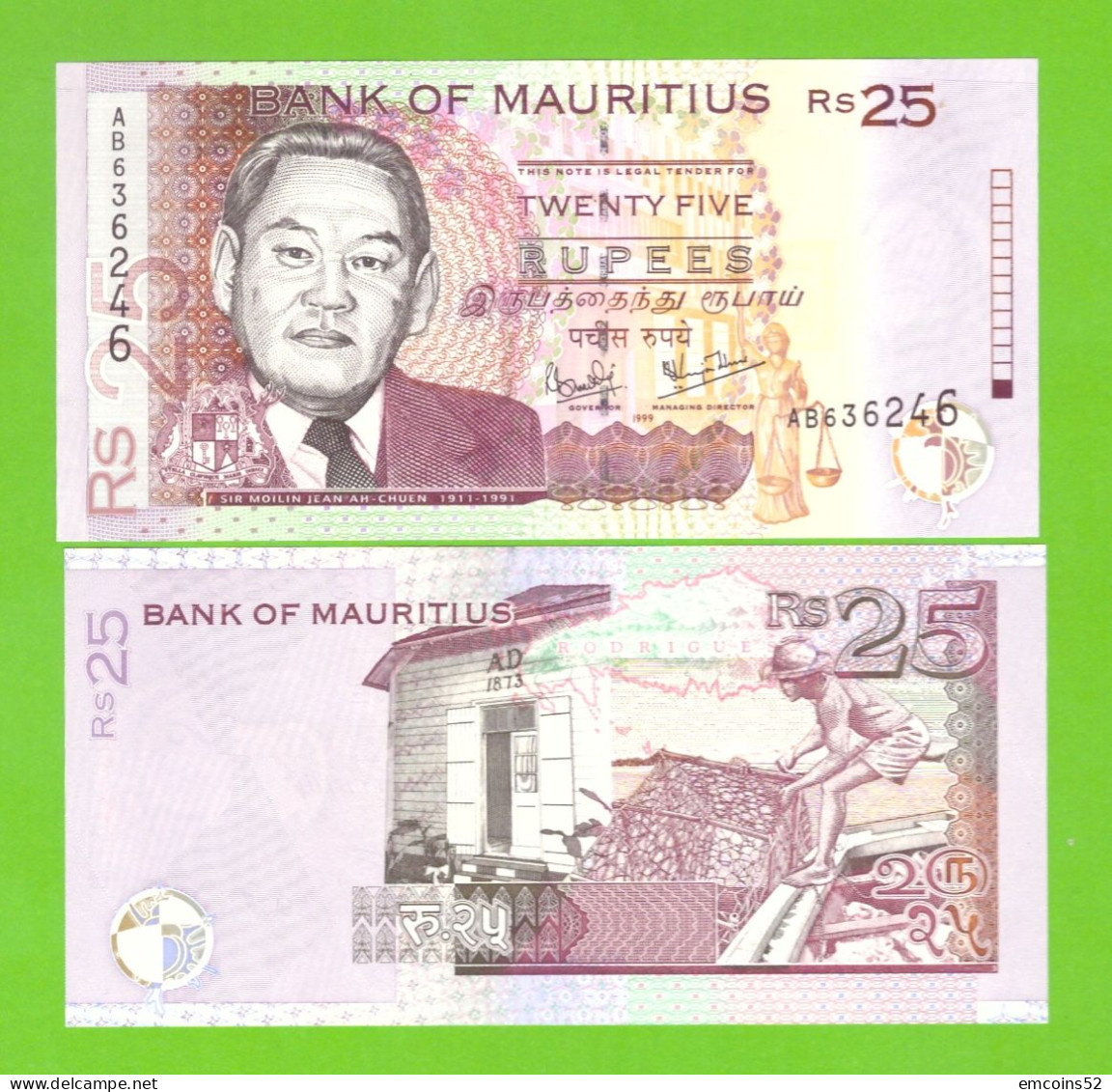 MAURITIUS 25 RUPEES 1999 P-49a UNC - Mauricio