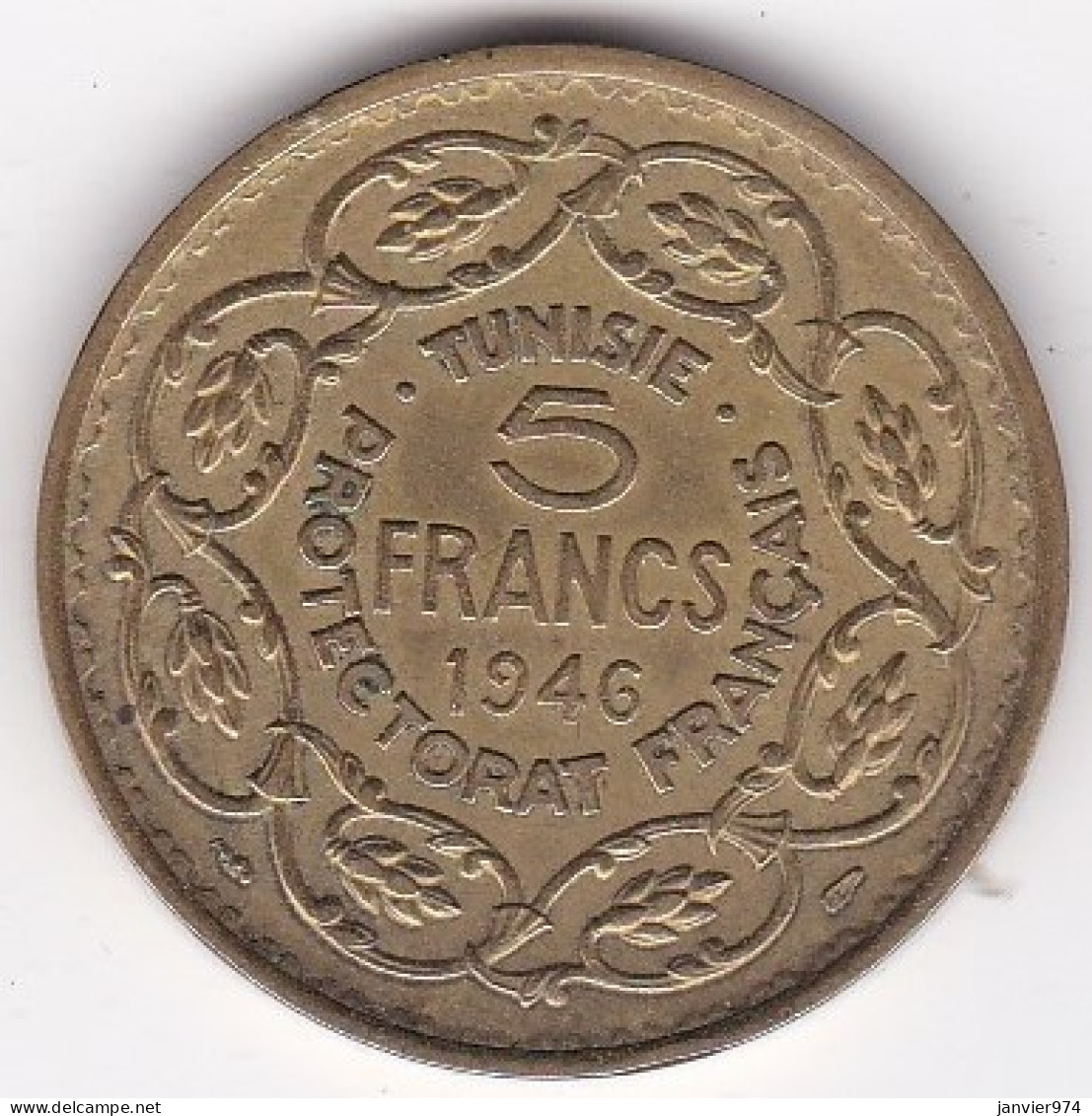 Protectorat Français. 5 Francs 1946 - AH 1365 . En Bronze -Aluminium, Lec# 312 - Tunisia