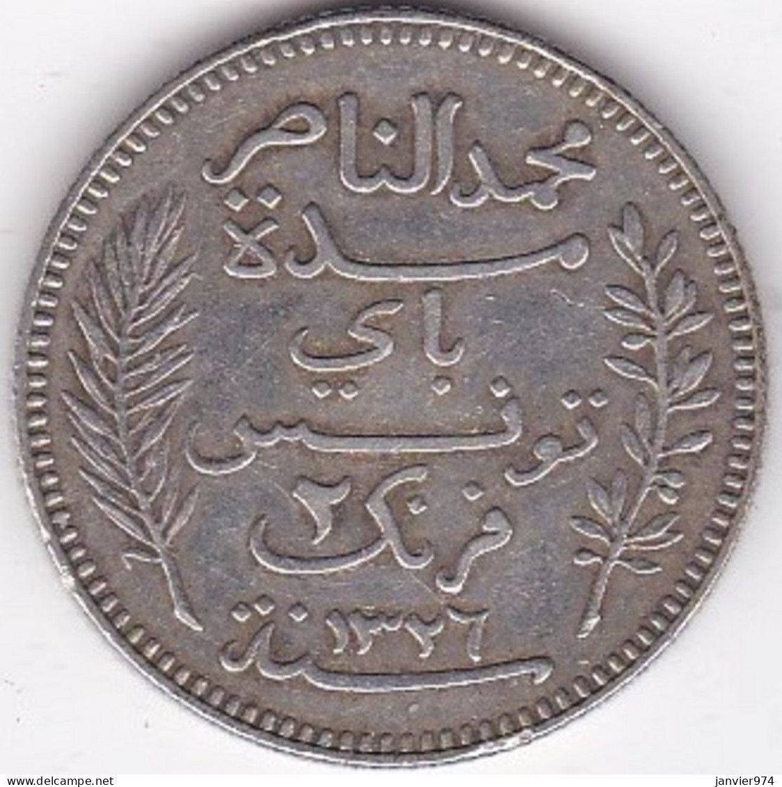 Protectorat Français 2 Francs 1908 A – AH 1326 , En Argent, Lec# 264 - Tunisie