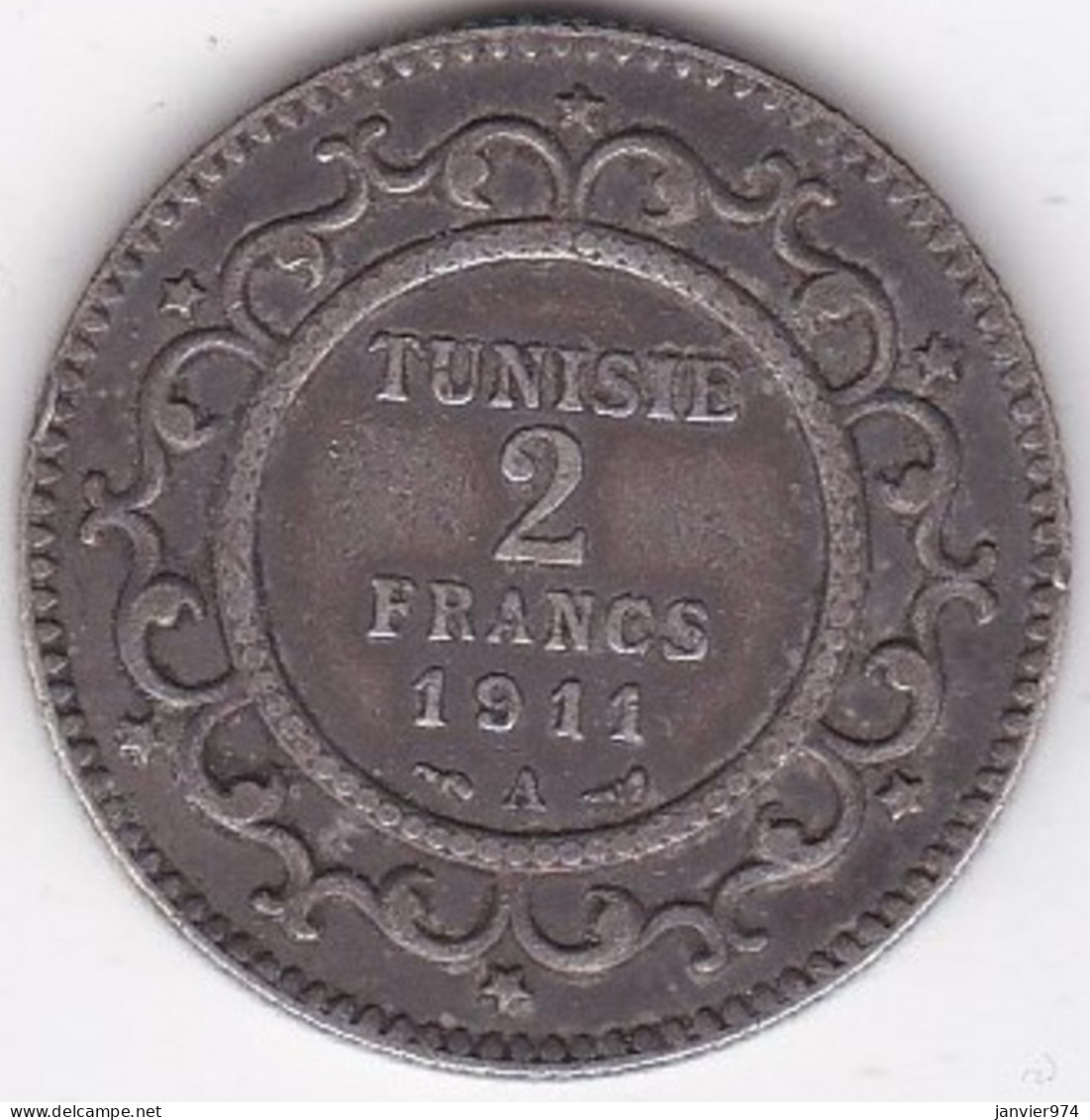 Protectorat Français 2 Francs 1911 A - AH 1329, En Argent, Lec# 268. - Tunisia