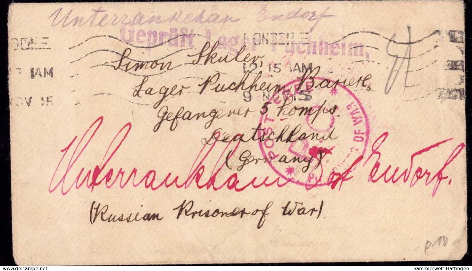 600789 | Geprüft Lager Puchheim, Unterlager Endorf, Kriegsgefangenenpost (POW) Aus Russland  | Puchheim, Steinhöring - Autres & Non Classés