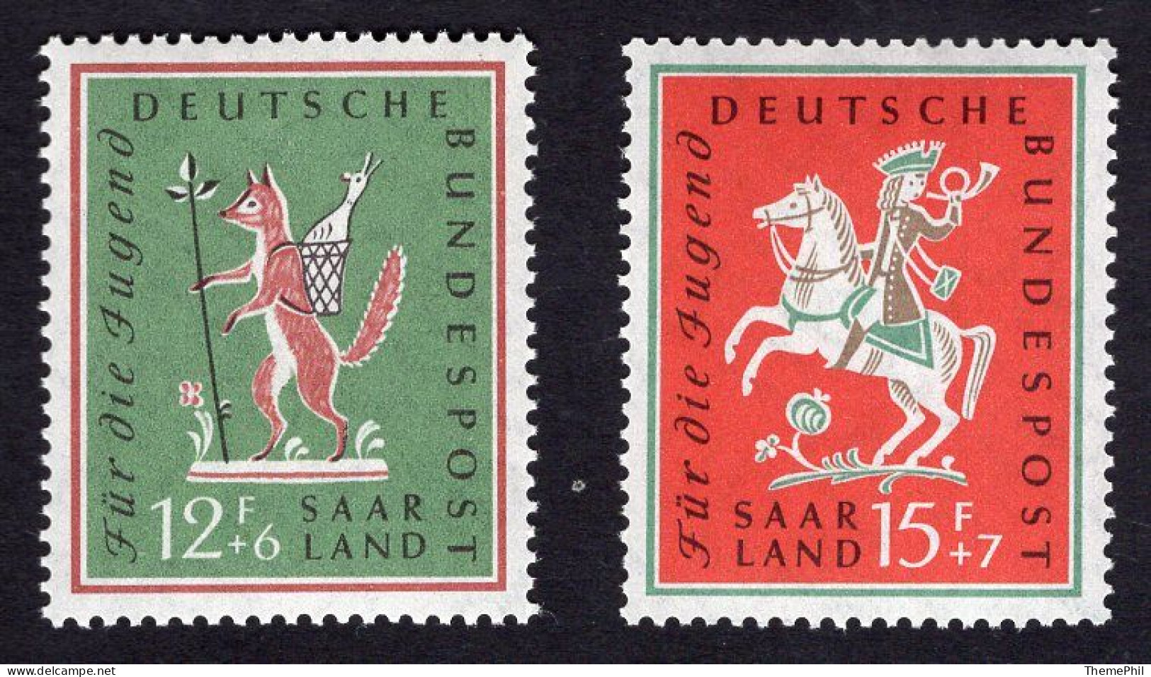 Animals 1958 Germany Deutschland Saarland Post Courier Horse & Red Fox Serie - Chevaux