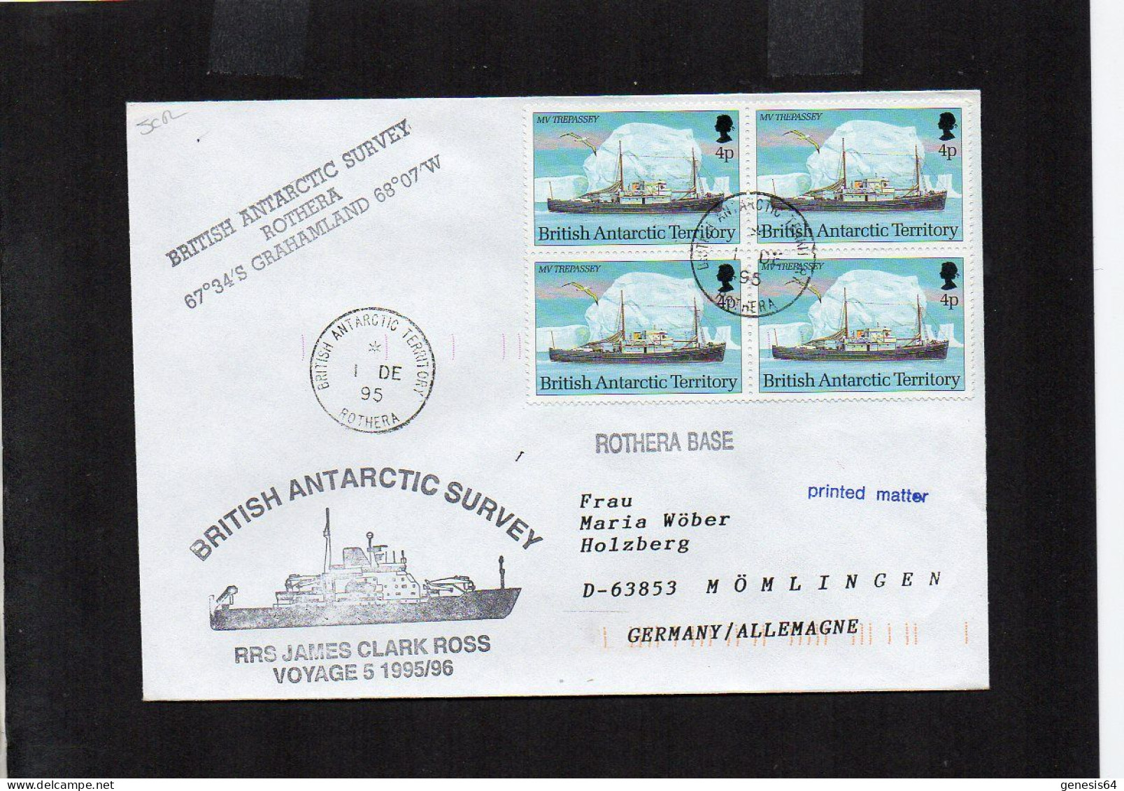 British Antarctic Territory (BAT) 1995 Cover Ship RRS James Clark Ross - Rothera 1 DE 1995 - (1ATK005) - Covers & Documents