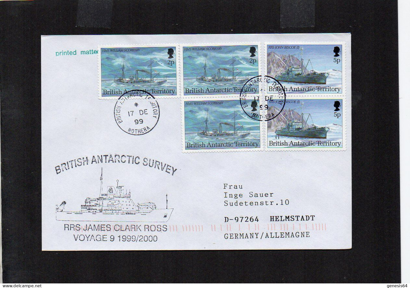 British Antarctic Territory (BAT) 1999 Cover Ship RRS James Clark Ross - Rothera 17 DE 1999 - (1ATK007) - Covers & Documents