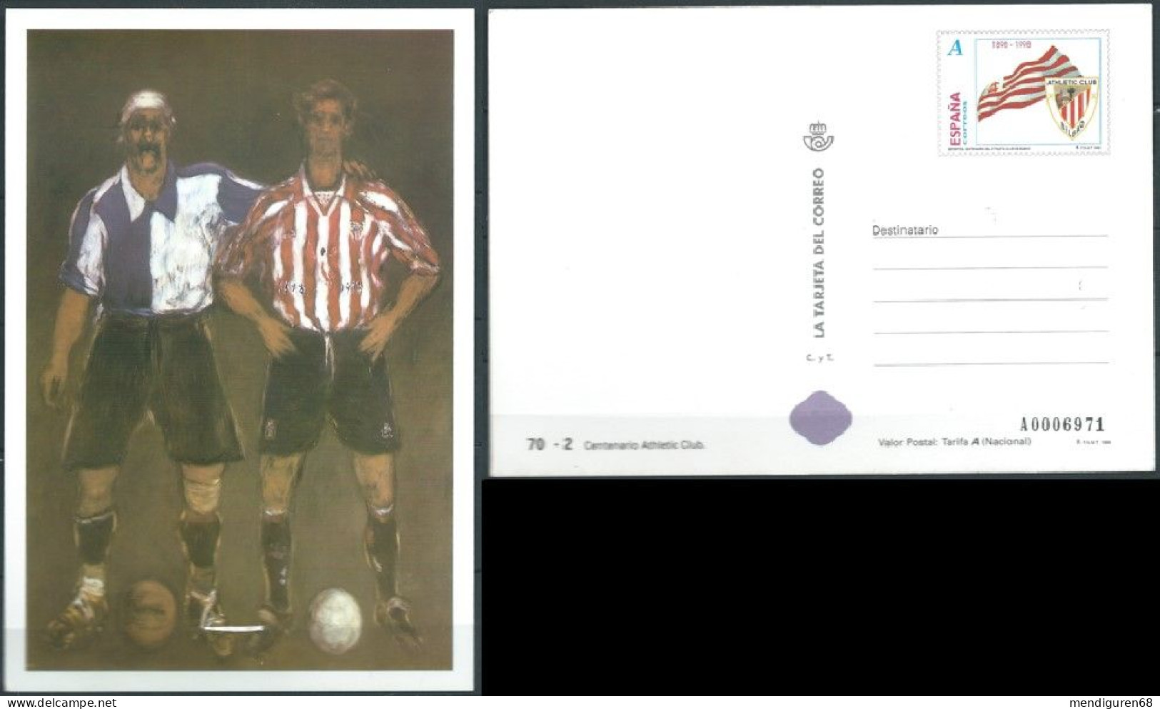 ESPAGNE SPANIEN SPAIN ESPAÑA 1998 ATHLETIC BILBAO FOOTBALL CLUB POSTCARD MNH ED 3530 YT 3104 MI 3369 SG 3466 SC 2929 - Clubs Mythiques