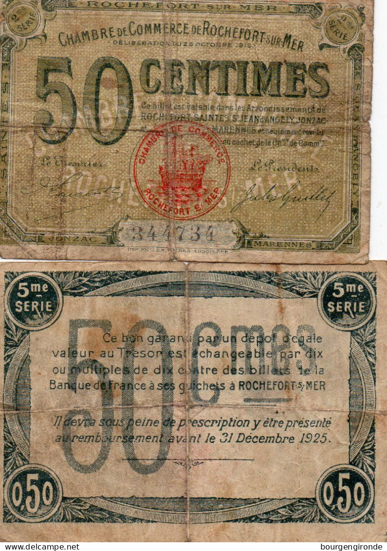 ASSIGNAT 50 CENTIMES CHAMBRE DE COMMERCE DE ROCHEFORT SUR MER Année 1920 - Assignats & Mandats Territoriaux