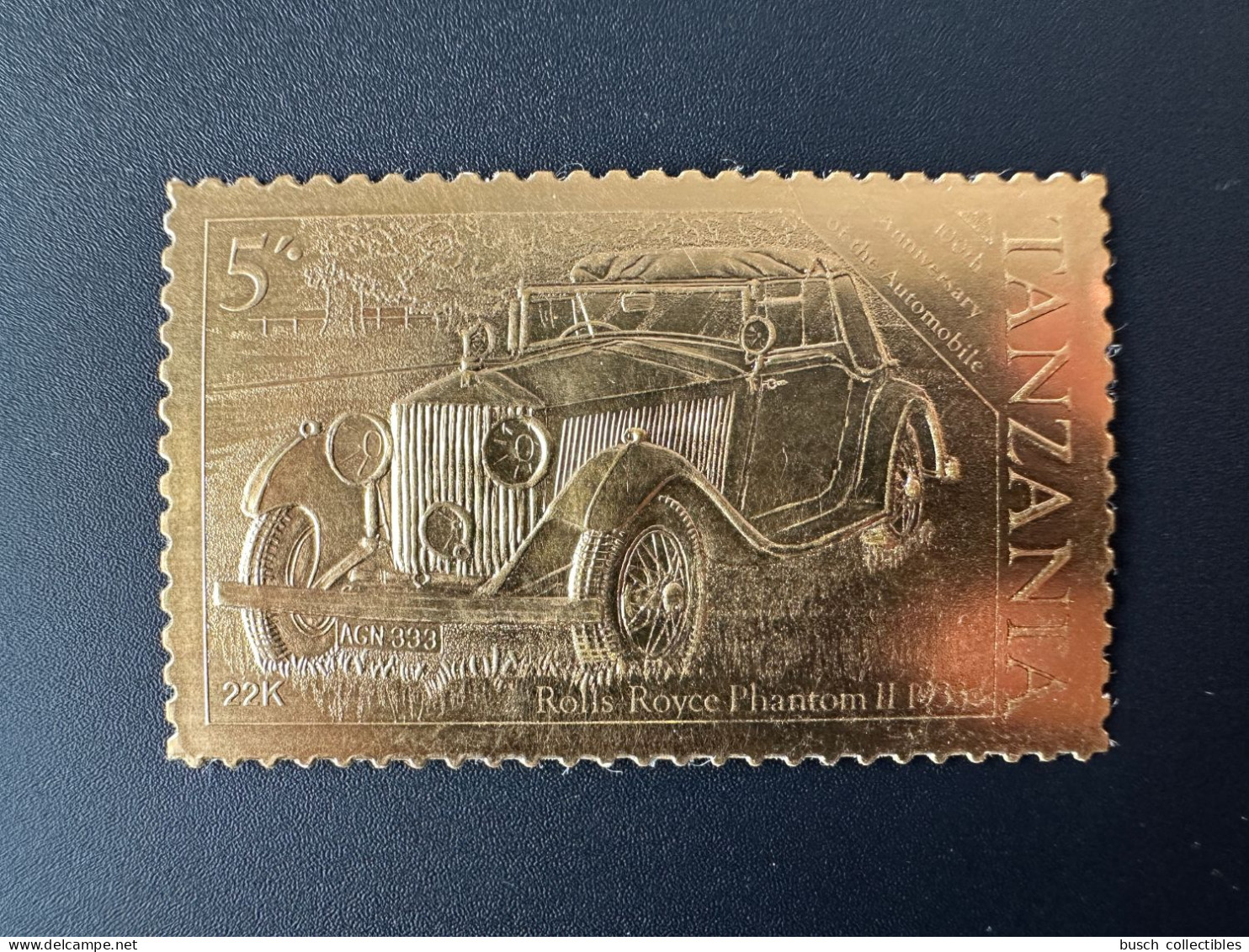 Tanzanie Tanzania 1985 Mi. ? 5'00 Gold Or 100th Anniversary Automobile Car Voiture Auto Rolls Royce Phantom - Tanzanie (1964-...)