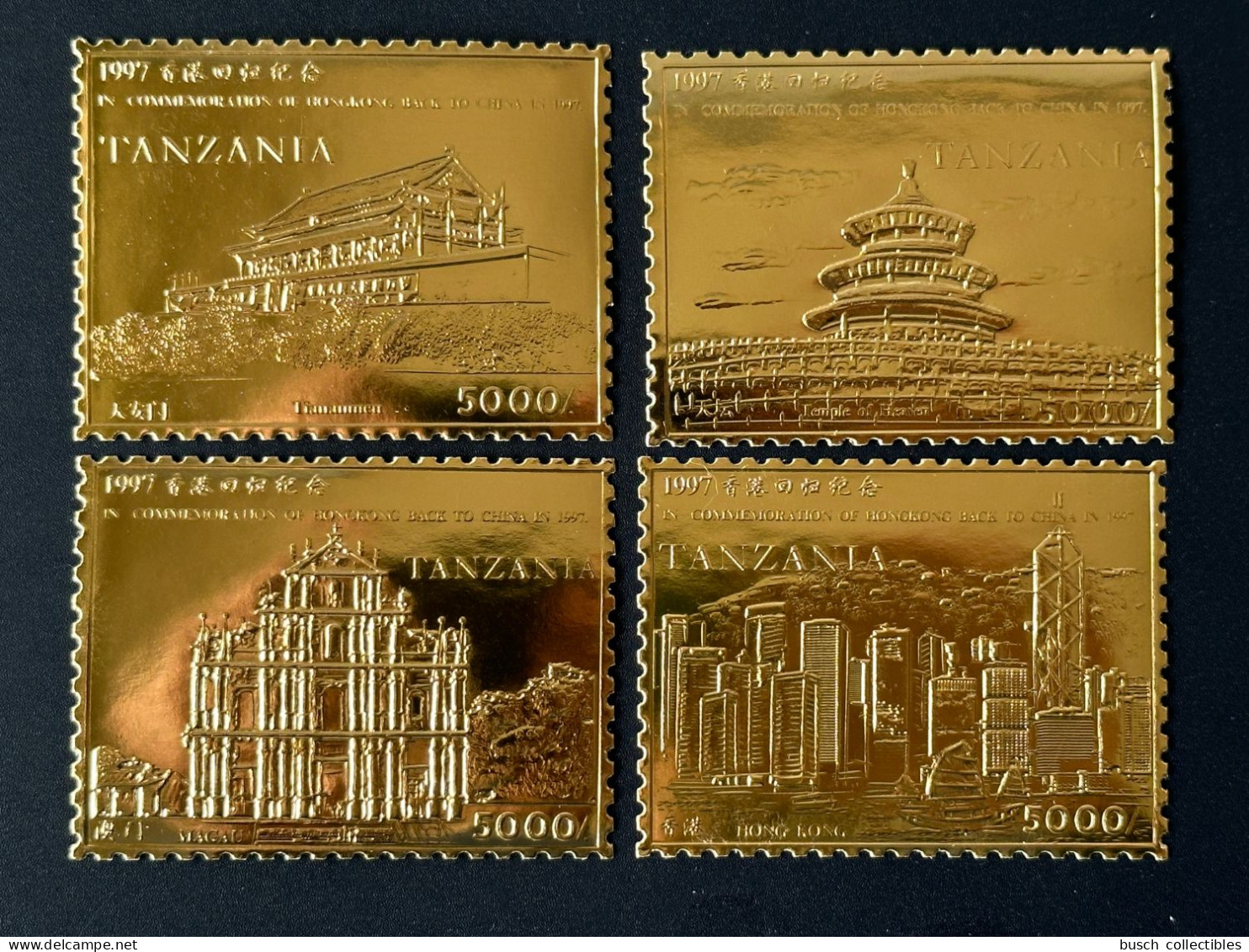 Tanzanie Tanzania 1997 Mi. ? Gold Or 100th Anniversary In Commemoration Of Hong Kong Back To China Temple Heaven Macau - Altri & Non Classificati