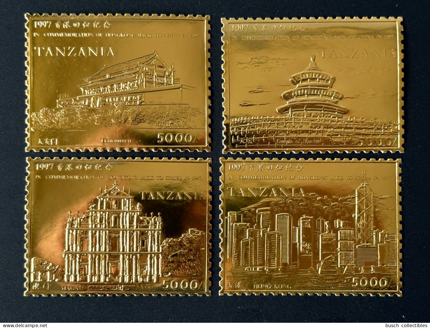 Tanzanie Tanzania 1997 Mi. ? Gold Or 100th Anniversary In Commemoration Of Hong Kong Back To China Temple Heaven Macau - Monumenti