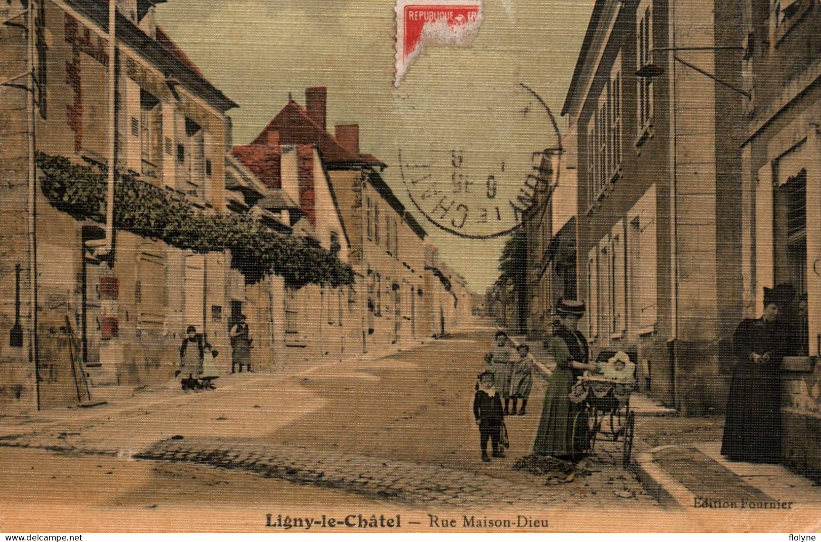 Ligny Le Châtel - La Rue Maison Dieu - Cpa Toilée - Landau - Ligny Le Chatel