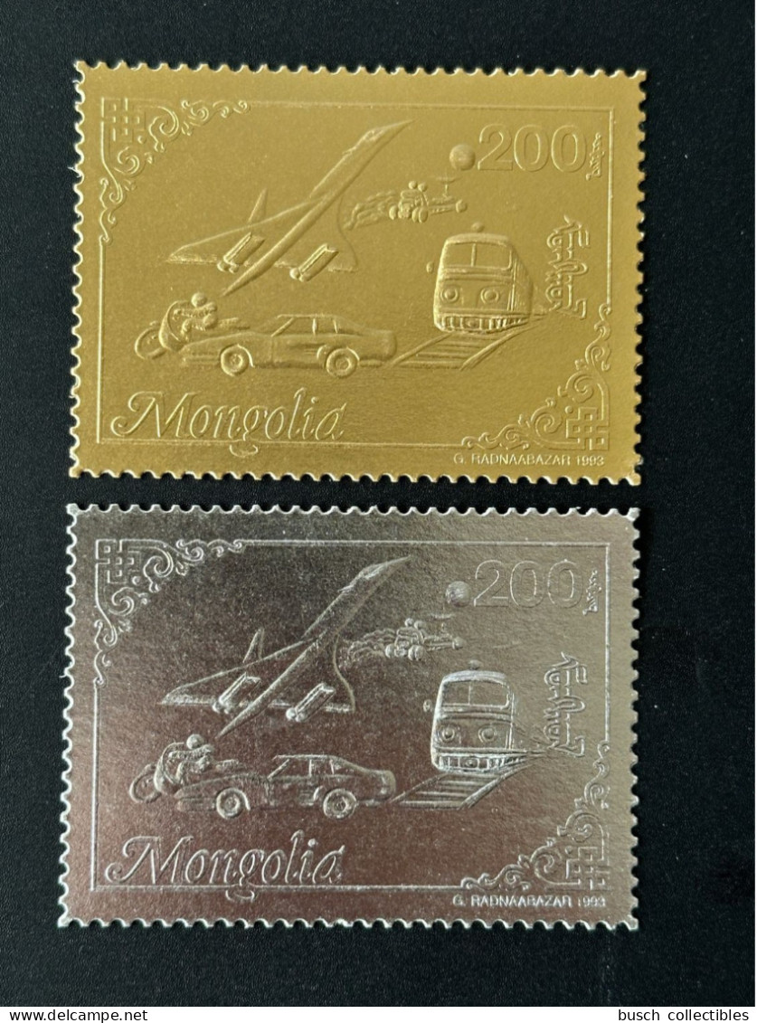 Mongolie Mongolia 1993 Mi. 2435 - 2436 A Gold Or Silver Argent Concorde Train Auto Voiture Motorbike Motorrad Moto Car - Motorbikes