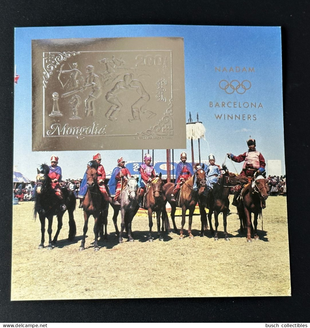 Mongolie Mongolia 1993 Mi. Bl. 209 Silver Argent Olympic Games Barcelona 1992 Chess Horse Cheval Pferd Jeux Olympiques - Pferde