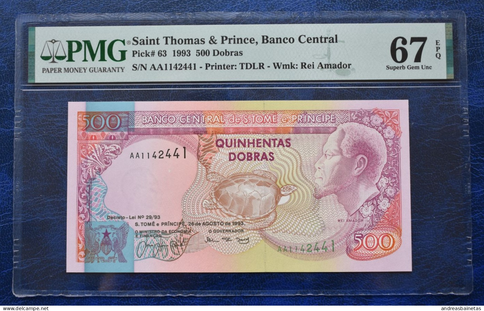 Banknotes São Tomé And Príncipe 500 Dobras 1993  PMG "Superb Gem Unc 67 EPQ". (Pick 63) & (Spink BCSTP B1a). - Seychelles