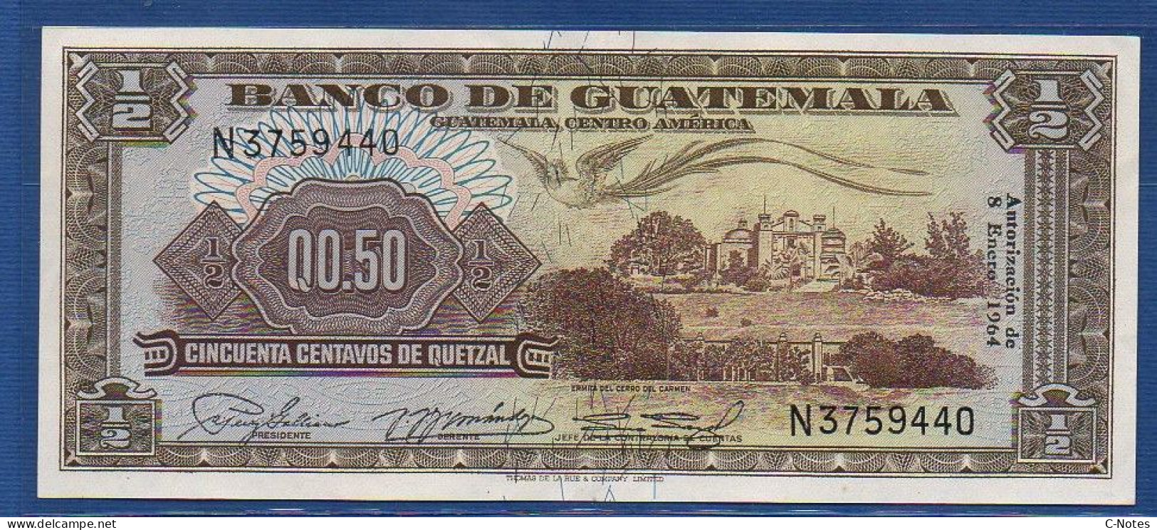 GUATEMALA - P. 51a -  50 Centavos De Quetzal 08-01-1964 XF/aUNC, Serie N3759440 - Guatemala