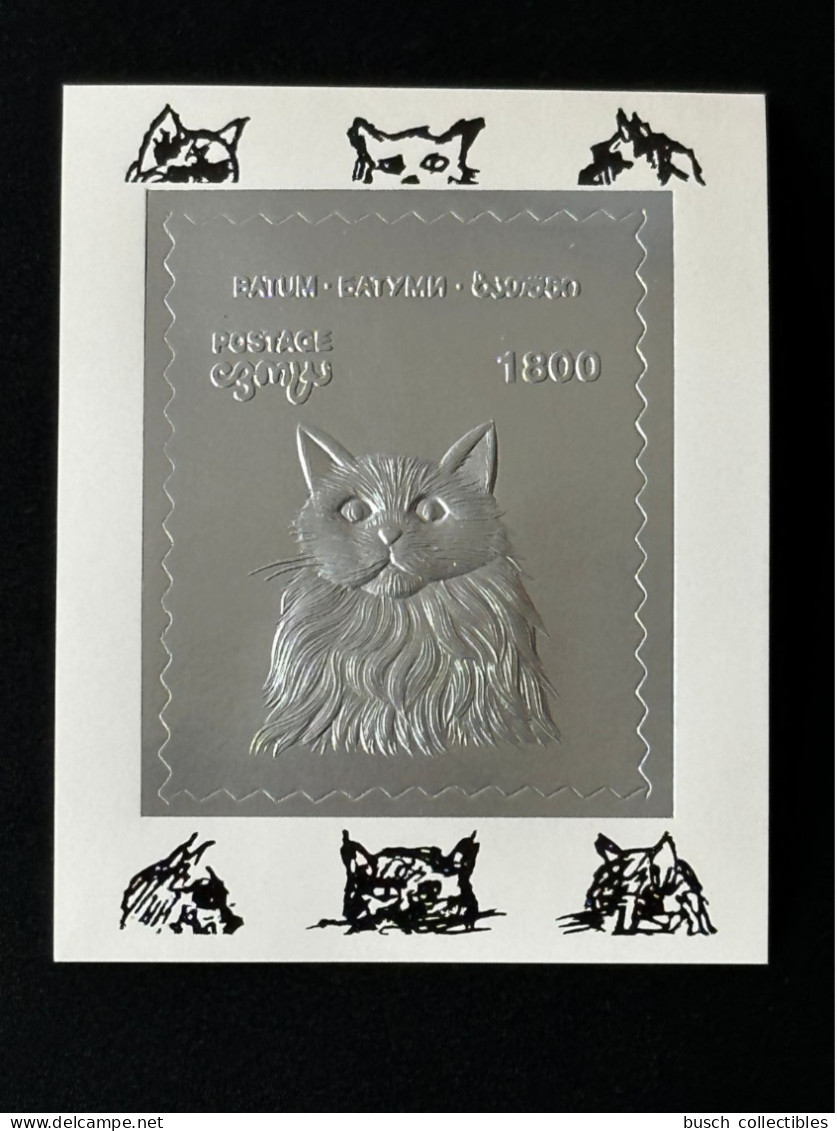 Batum Georgie Georgia Private Issue S/S Souvenir Sheet Block Bloc Katze Cat Chat Animal Tier Silver Argent Silber - Gatti