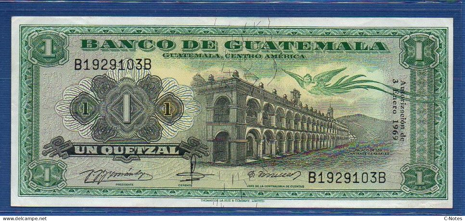 GUATEMALA - P. 52f -  1 Quetzal 03-01-1969 VF+, Serie B1929103B - Guatemala