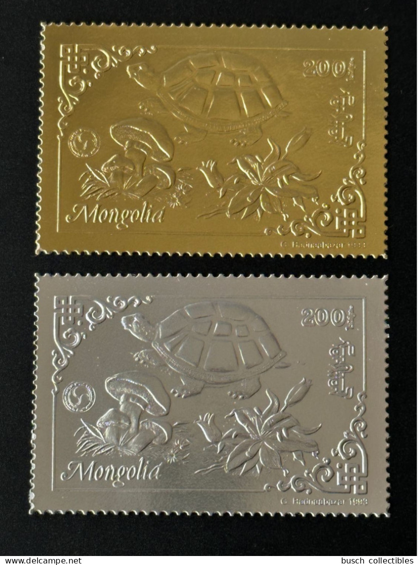 Mongolie Mongolia 1993 Mi. 2477 - 2478 A Gold Or Silver Argent TOPEX '93 Turtle Mushroom Flower Champignon Pilz - Mongolie