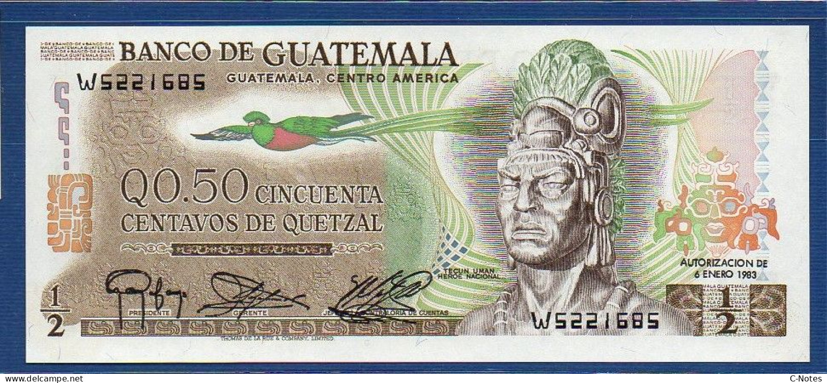 GUATEMALA - P. 58c – 50 Centavos De Quetzal 06.01.1983 UNC Serie W5221685 - Guatemala