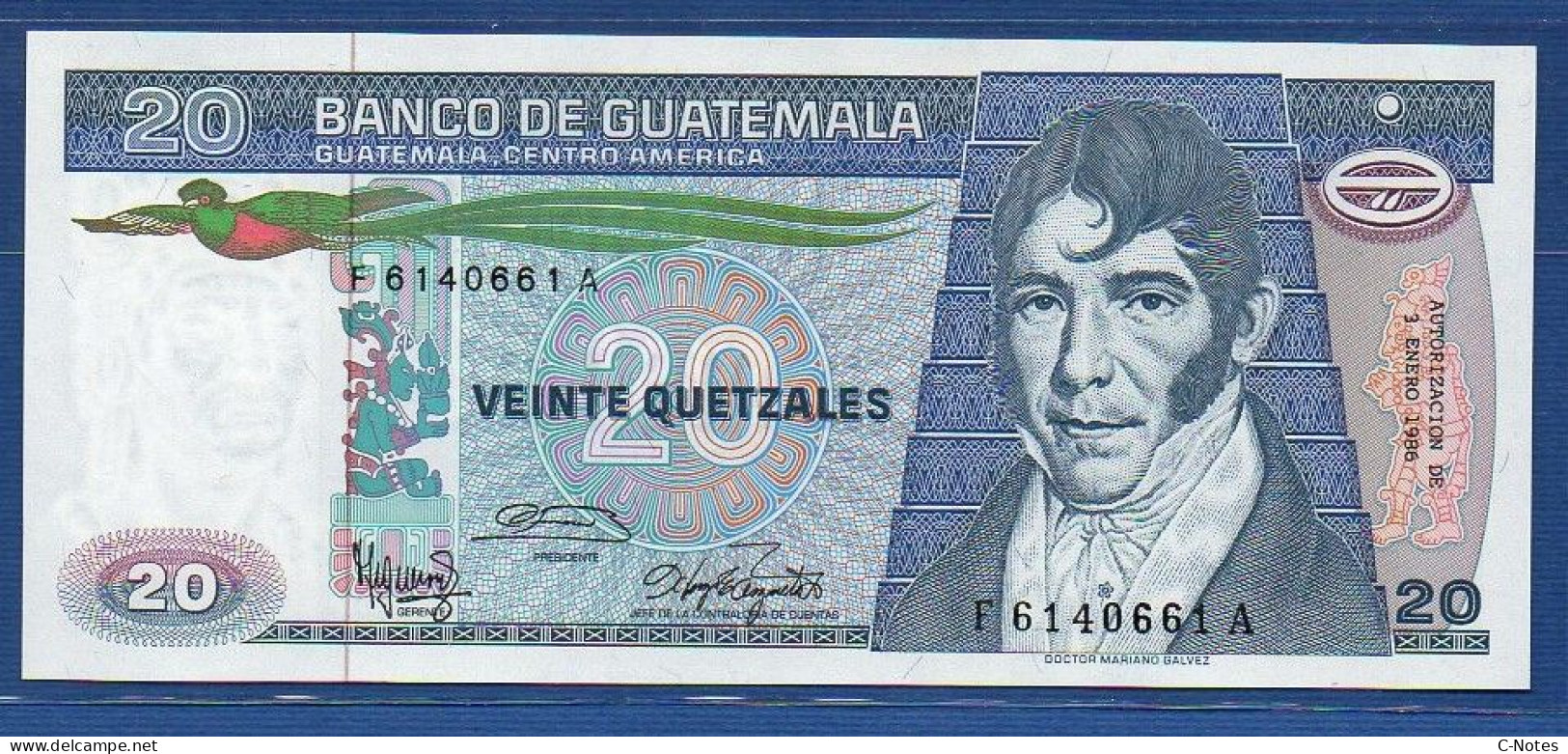 GUATEMALA - P. 69 – 20 Quetzales 03.01.1986 UNC Serie F6140661A - Guatemala