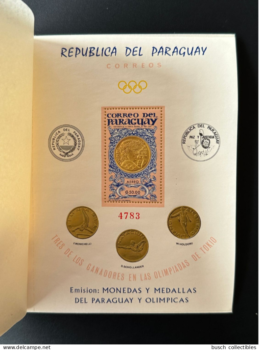 Paraguay 1965 Mi. Bl. 67 II Gold Or Silver Argent Olympic Games Tokyo Tokio 1964 Jeux Olympiques Coins Olympia Sport - Sommer 1964: Tokio
