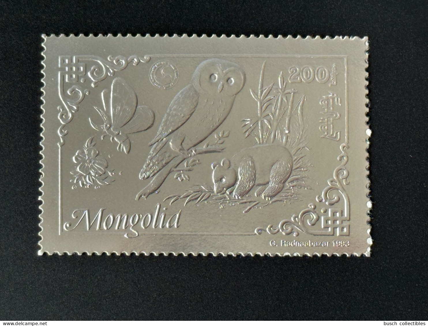 Mongolie Mongolia 1993 Mi. 2476 A Silver Argent Rotary Lions Butterfly Owl Eule Panda Papillon Schmetterling Chouette - Ours