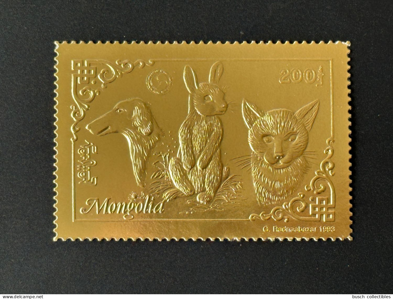 Mongolie Mongolia 1993 Mi. 2473 A Or Gold Rotary Lions Chien Hund Dog Katze Cat Chat Lapin Rabbit Hase - Konijnen