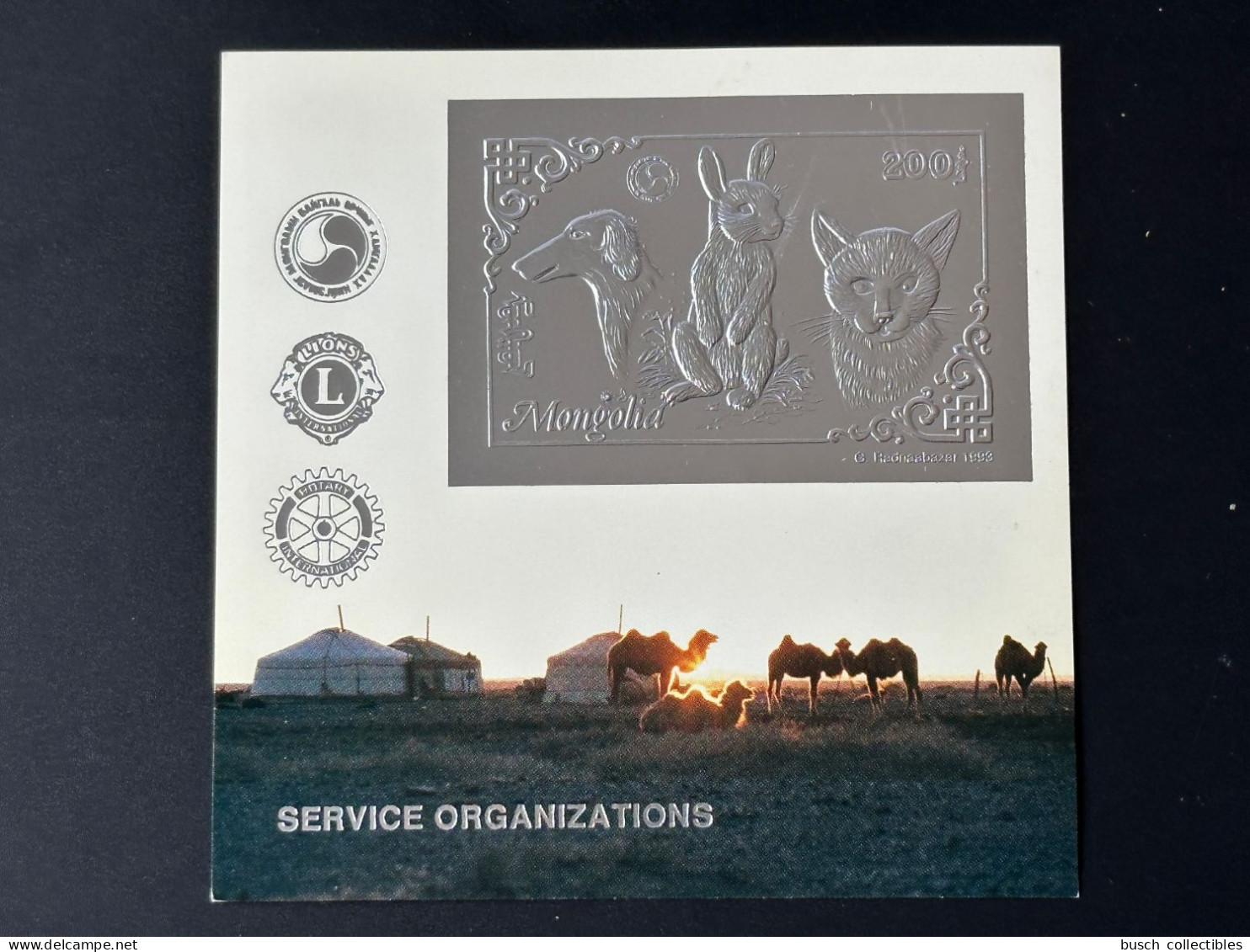 Mongolie Mongolia 1993 Mi. Bl. 225 Silver Argent Rotary Lions Chien Hund Dog Katze Cat Chat Lapin Rabbit Hase - Chats Domestiques