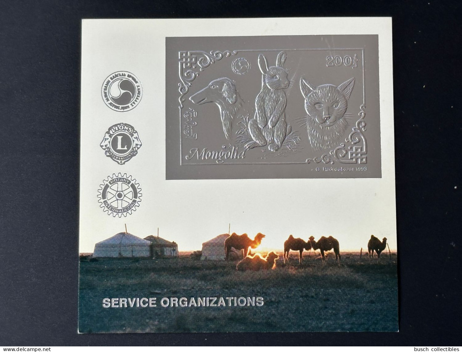 Mongolie Mongolia 1993 Mi. Bl. 225 Silver Argent Rotary Lions Chien Hund Dog Katze Cat Chat Lapin Rabbit Hase - Rabbits